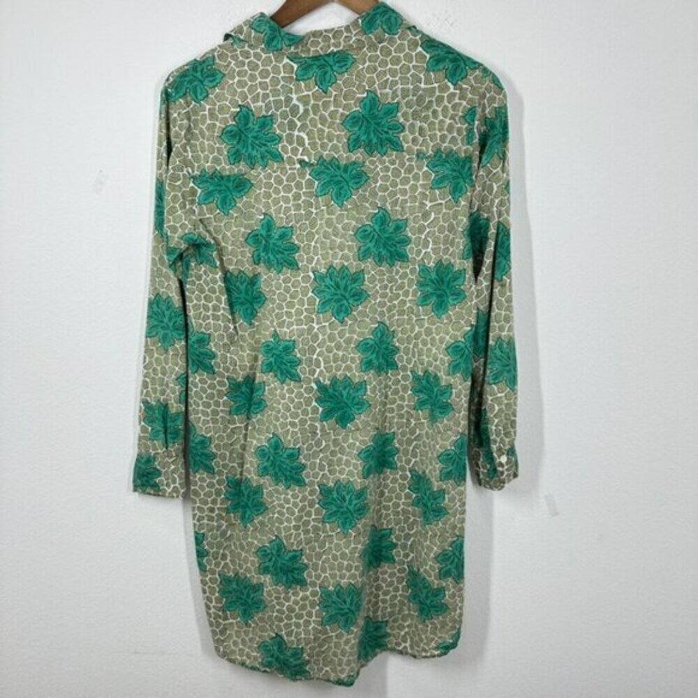 Roberta Roller Rabbit Green Mini Shirt Dress Palm Leaf Cotton Classic Preppy - Picture 8 of 8